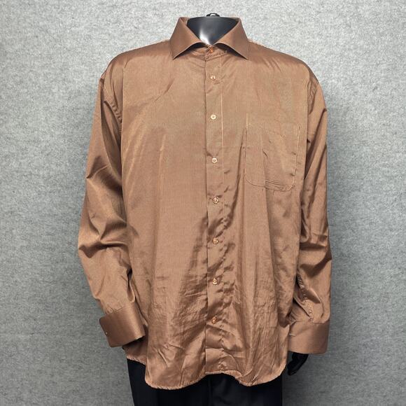 Karl Knox Men 18.5-36/37 Dress Shirt Brown Pin Stripe Btn Up Pastor Statement Pc - Picture 2 of 10